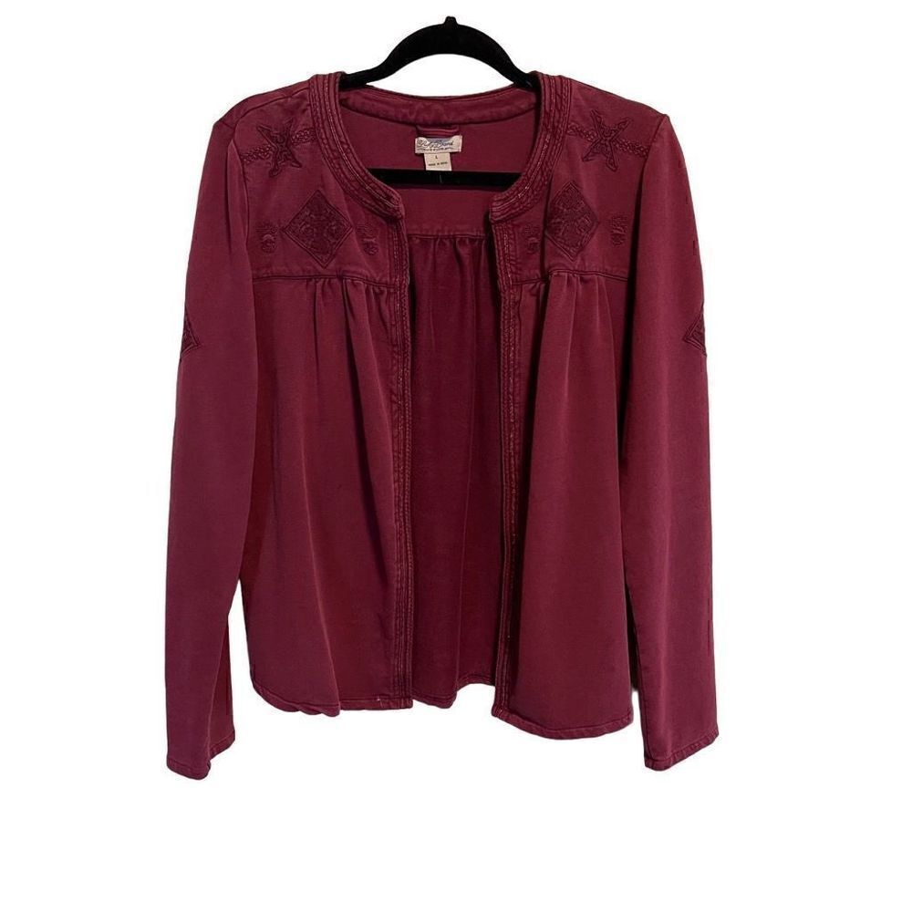 Lucky Brand- Women’s Maroon Emboridered Casual Blazer Boho Jacket, Size Large